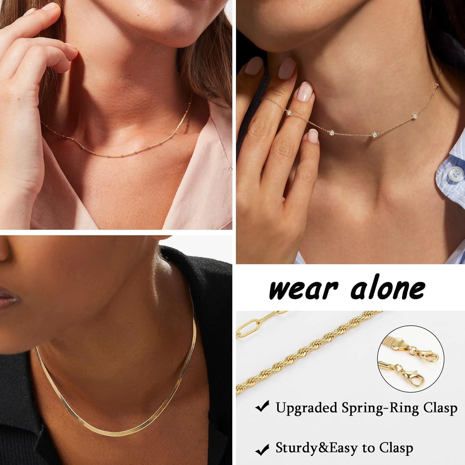 image:imageFAXHION 6PCS Gold Layered Chain Necklaces for Women18k Gold Dainty CZ Choker Necklace Trendy Adjustable Layering Necklace Set for Women Gifts