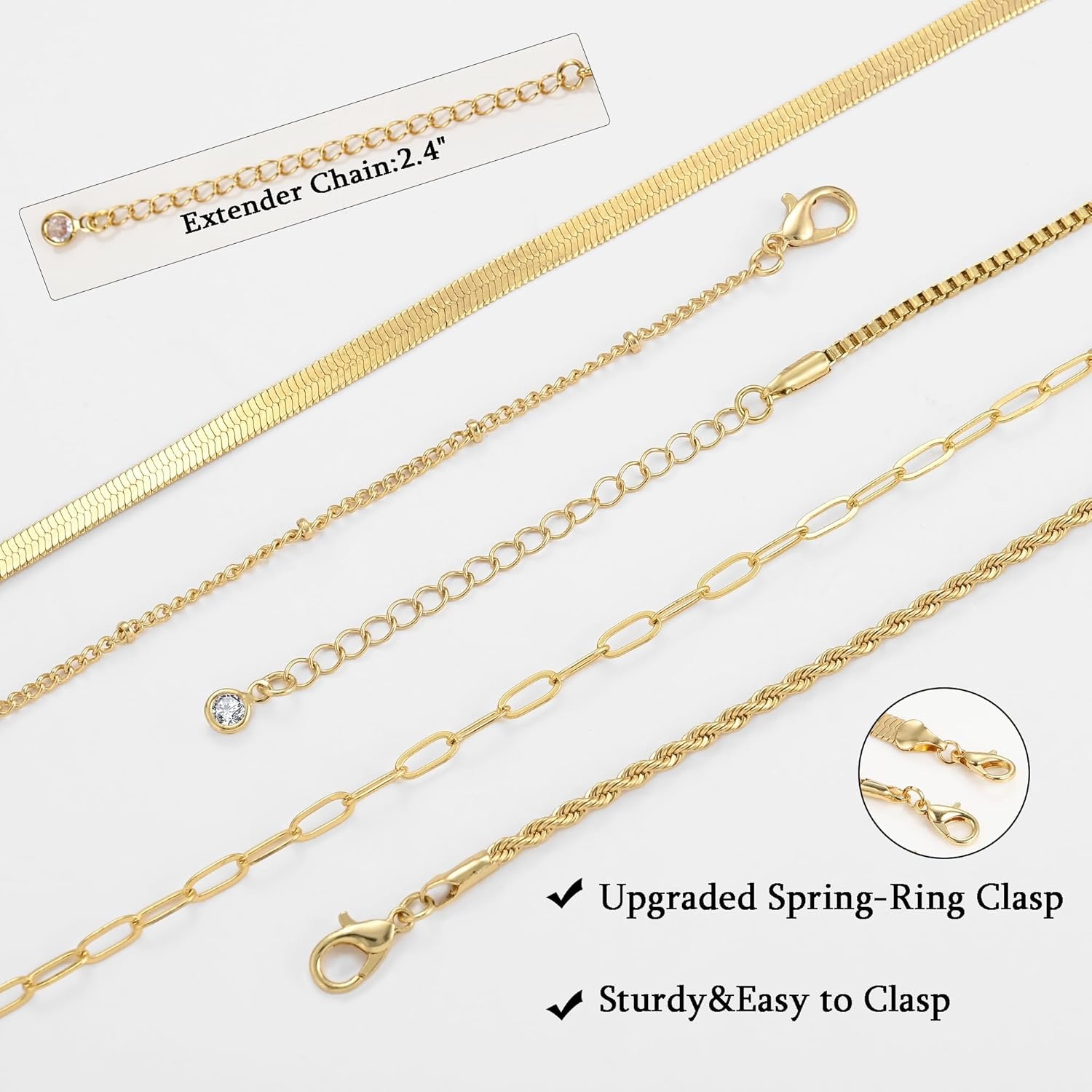 image:imageFAXHION 6PCS Gold Layered Chain Necklaces for Women18k Gold Dainty CZ Choker Necklace Trendy Adjustable Layering Necklace Set for Women Gifts