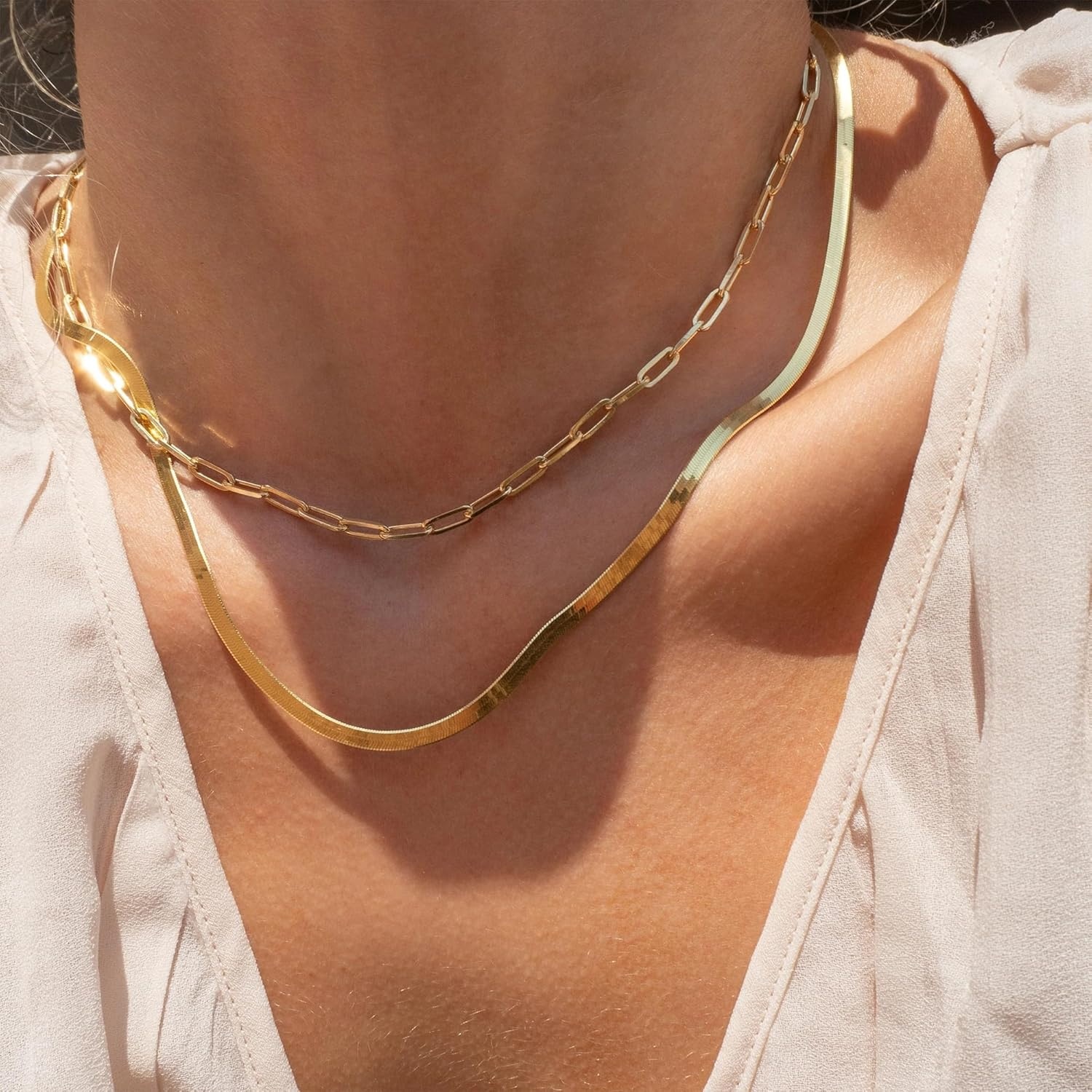 image:imageFAXHION 6PCS Gold Layered Chain Necklaces for Women18k Gold Dainty CZ Choker Necklace Trendy Adjustable Layering Necklace Set for Women Gifts