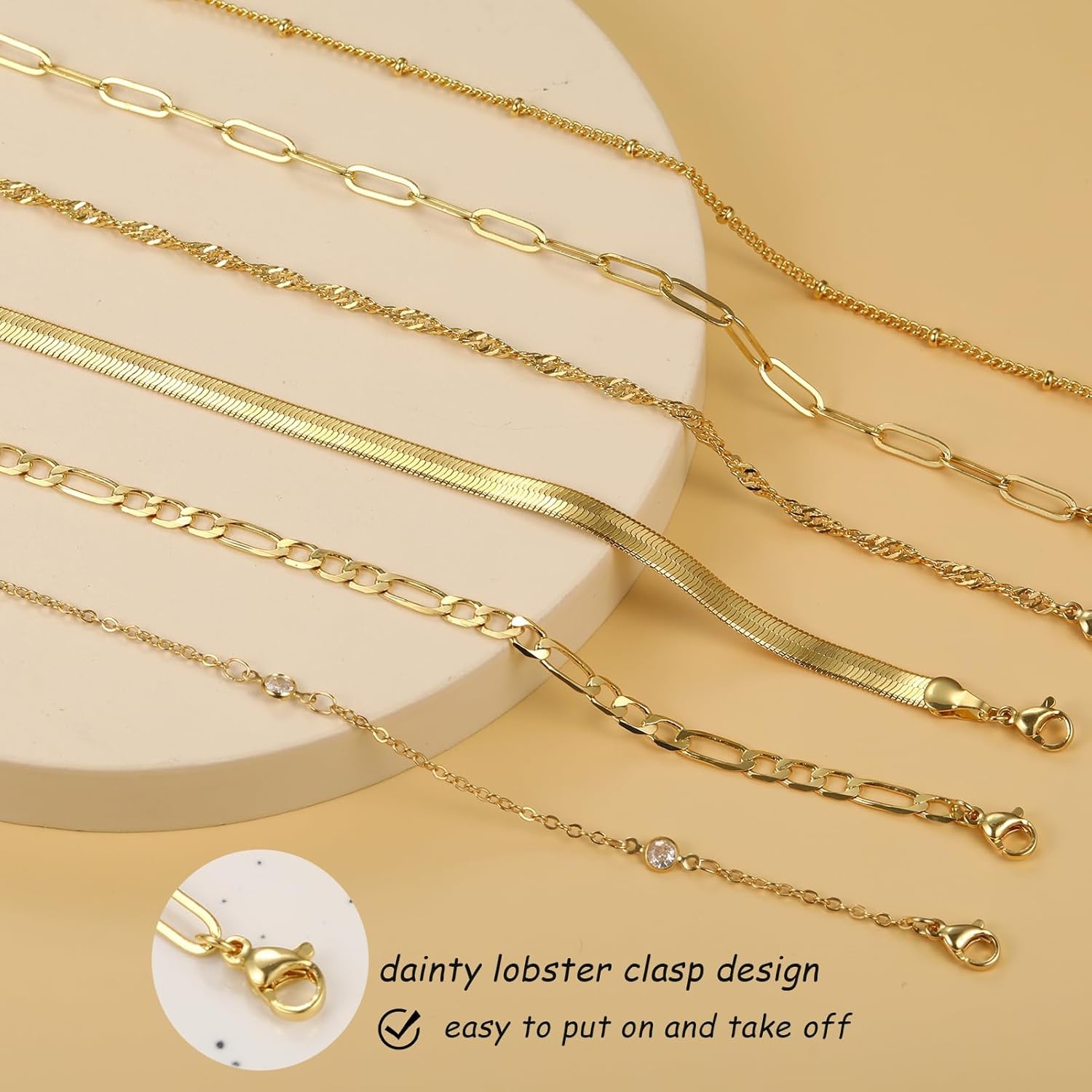 image:imageFAXHION 6PCS Gold Layered Chain Necklaces for Women18k Gold Dainty CZ Choker Necklace Trendy Adjustable Layering Necklace Set for Women Gifts