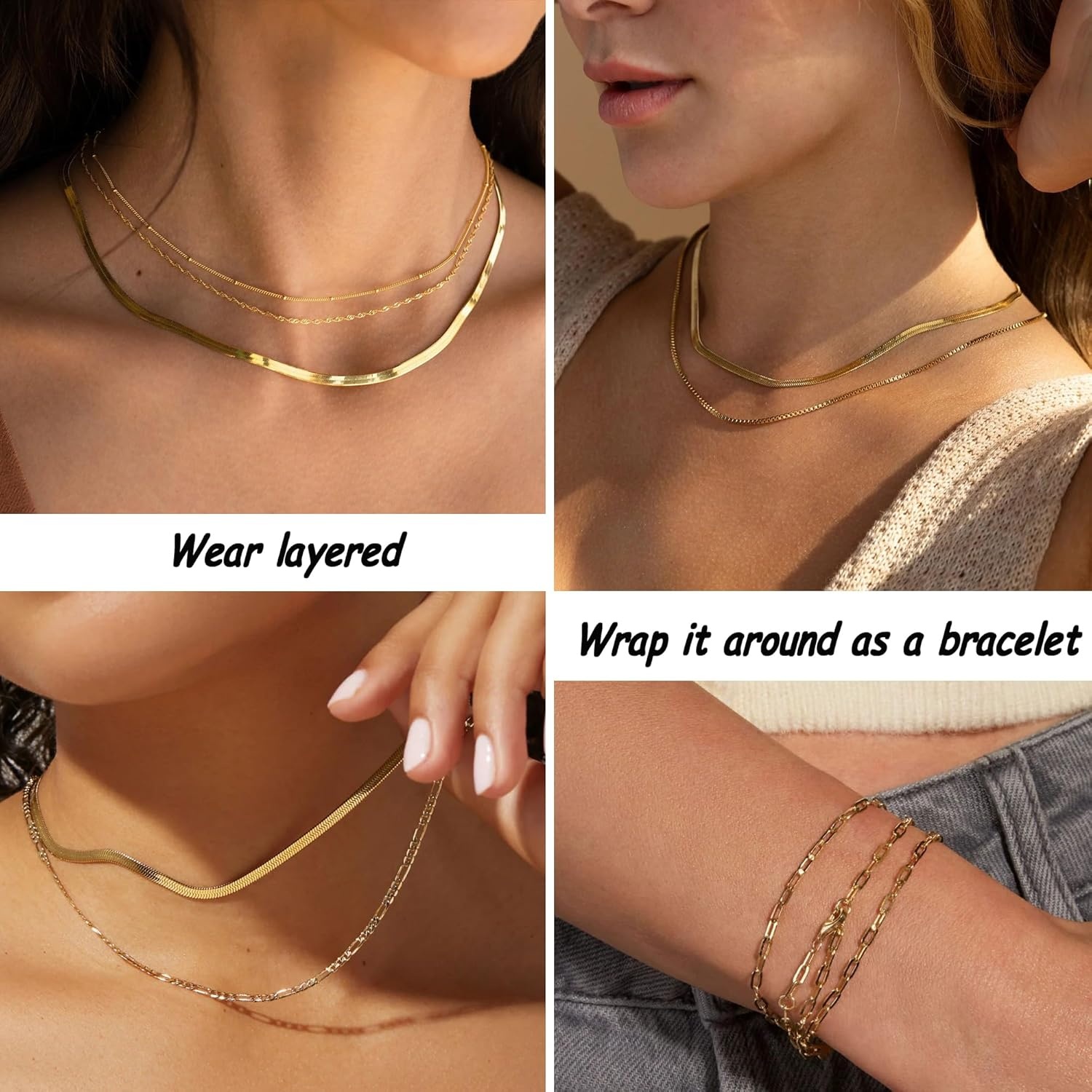 image:imageFAXHION 6PCS Gold Layered Chain Necklaces for Women18k Gold Dainty CZ Choker Necklace Trendy Adjustable Layering Necklace Set for Women Gifts