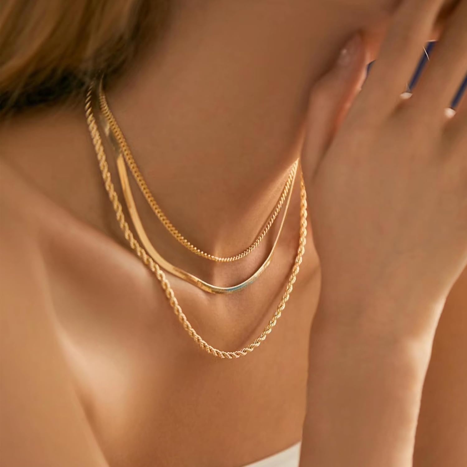 image:imageFAXHION 6PCS Gold Layered Chain Necklaces for Women18k Gold Dainty CZ Choker Necklace Trendy Adjustable Layering Necklace Set for Women Gifts