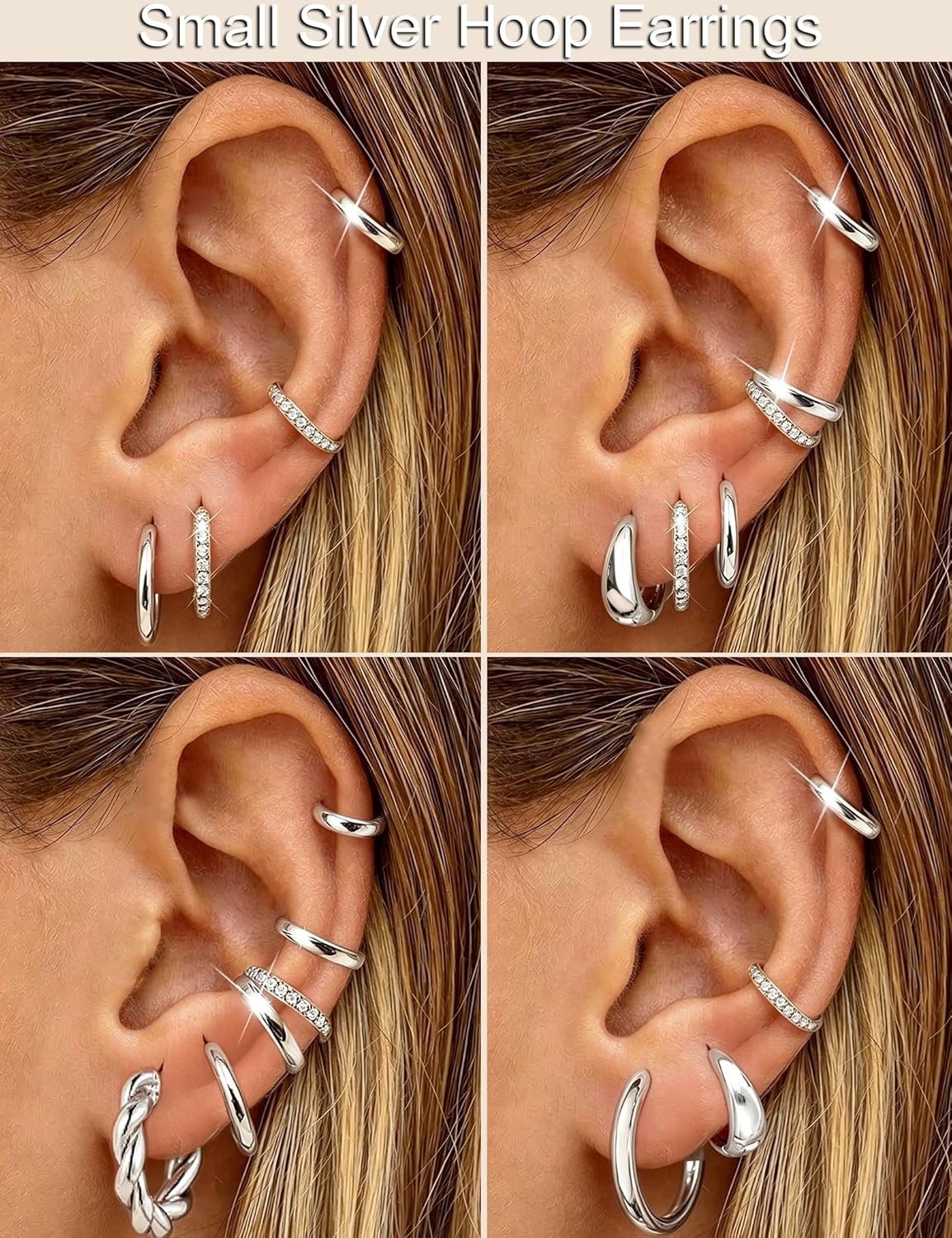image:imageFAXHION 9 Pairs Gold Hoop Earrings for Women 14K Gold Plated Chunky Hoop Earrings Set Hypoallergenic Thick Lightweight Earring for Womens Jewelry GiftsSilver9 pairs