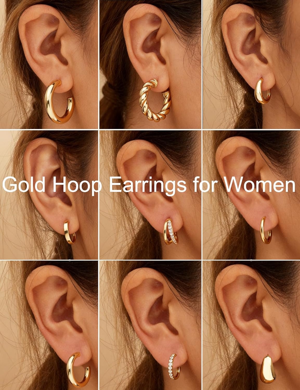 image:imageFAXHION 9 Pairs Gold Hoop Earrings for Women 14K Gold Plated Chunky Hoop Earrings Set Hypoallergenic Thick Lightweight Earring for Womens Jewelry GiftsGold9 pairs