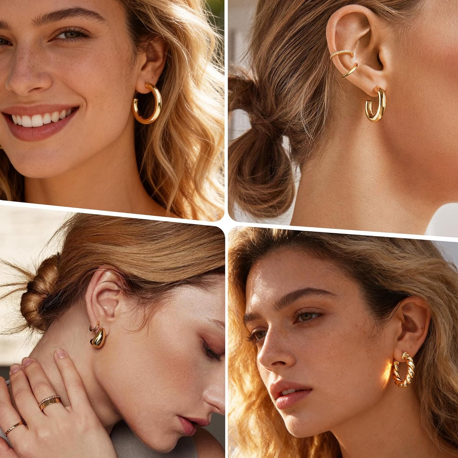image:imageFAXHION 9 Pairs Gold Hoop Earrings for Women 14K Gold Plated Chunky Hoop Earrings Set Hypoallergenic Thick Lightweight Earring for Womens Jewelry GiftsGold9 pairs