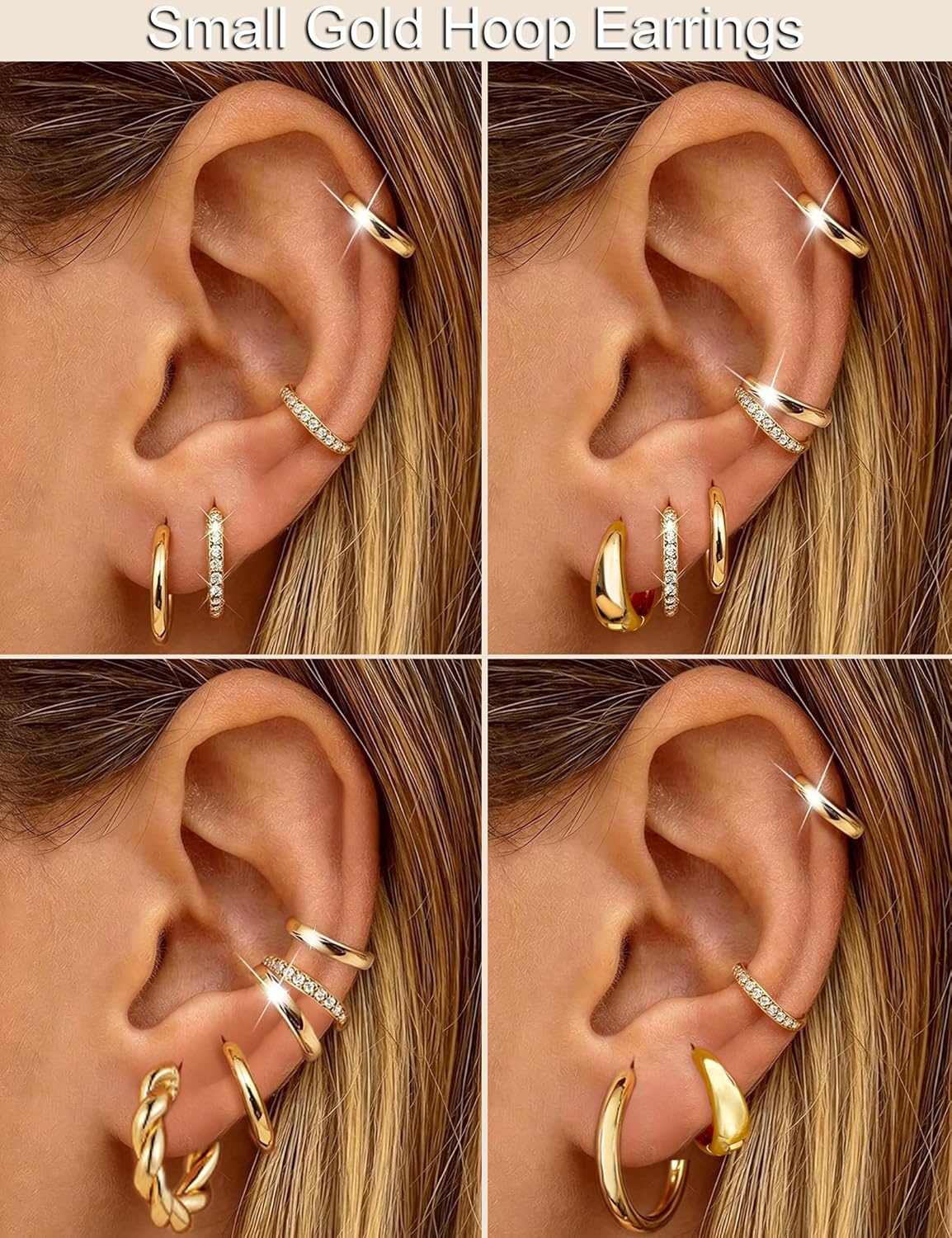 image:imageFAXHION 9 Pairs Gold Hoop Earrings for Women 14K Gold Plated Chunky Hoop Earrings Set Hypoallergenic Thick Lightweight Earring for Womens Jewelry GiftsGold9 pairs