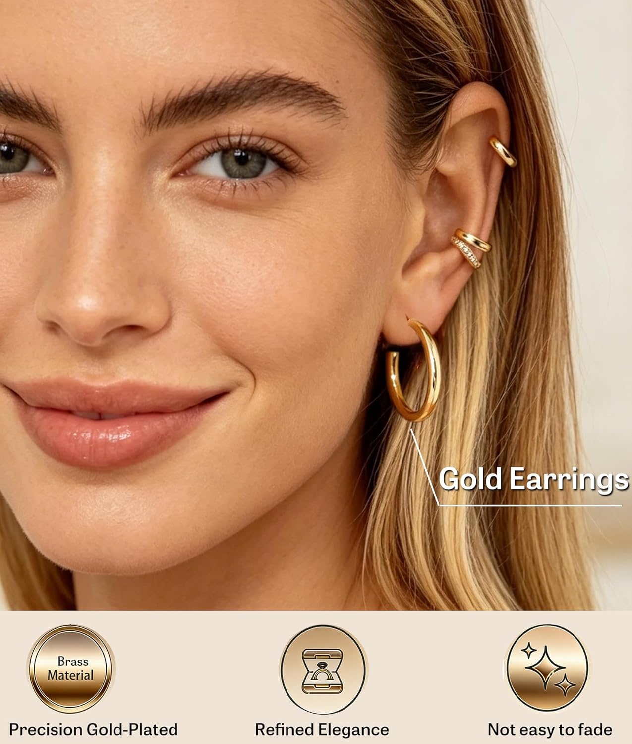 image:imageFAXHION 9 Pairs Gold Hoop Earrings for Women 14K Gold Plated Chunky Hoop Earrings Set Hypoallergenic Thick Lightweight Earring for Womens Jewelry GiftsGold9 pairs