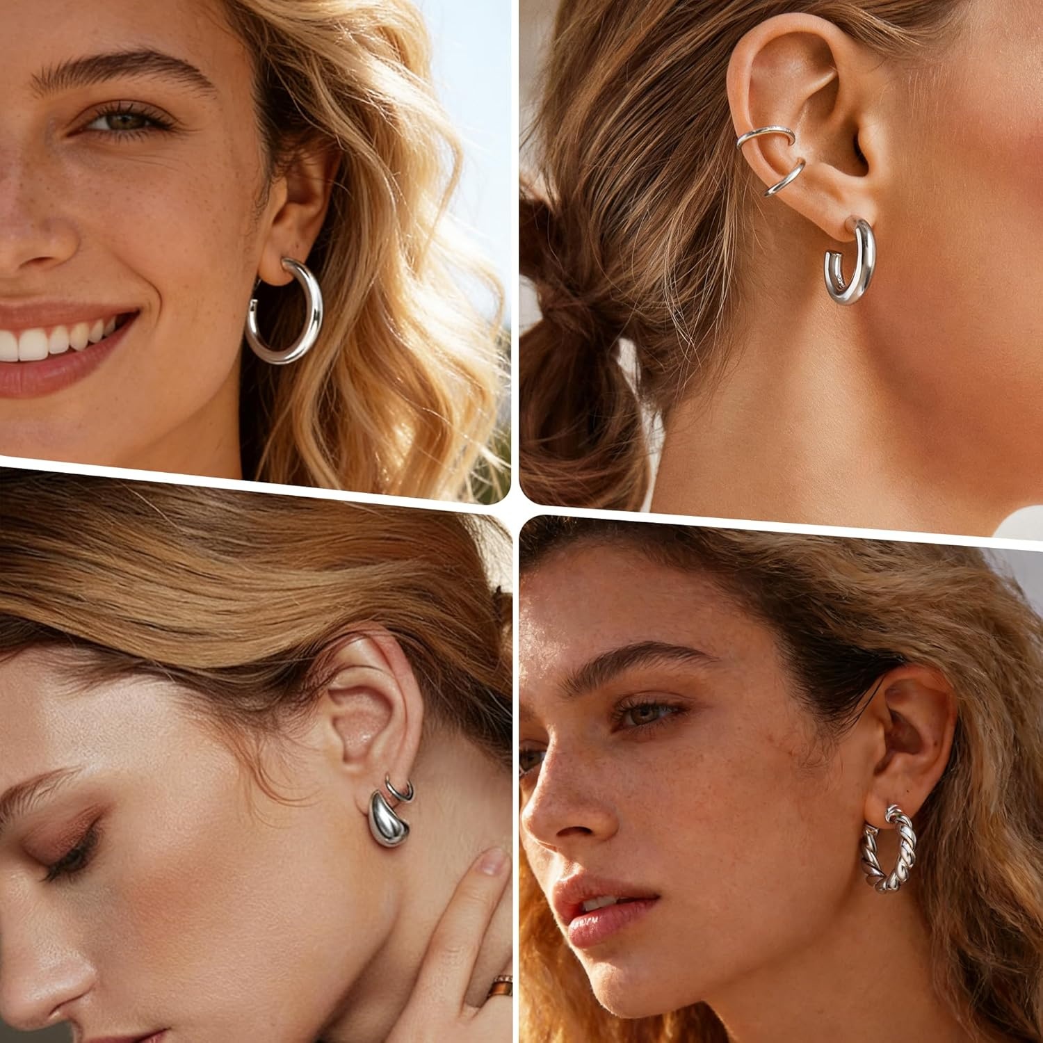 image:imageFAXHION 9 Pairs Gold Hoop Earrings for Women 14K Gold Plated Chunky Hoop Earrings Set Hypoallergenic Thick Lightweight Earring for Womens Jewelry GiftsSilver9 pairs