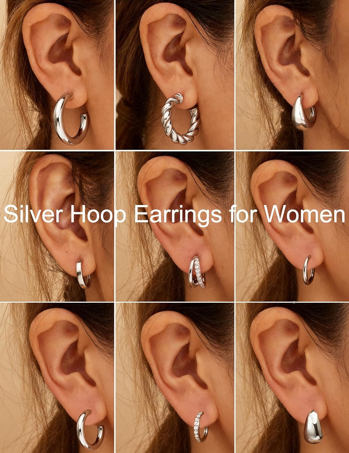 image:imageFAXHION 9 Pairs Gold Hoop Earrings for Women 14K Gold Plated Chunky Hoop Earrings Set Hypoallergenic Thick Lightweight Earring for Womens Jewelry GiftsSilver9 pairs