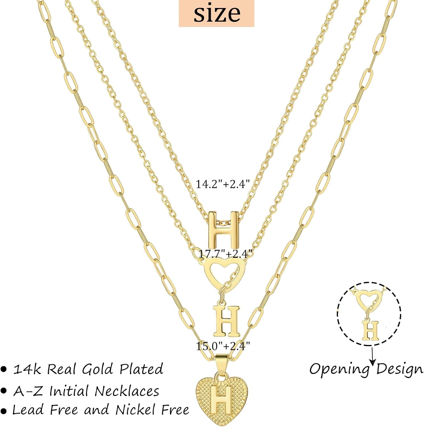 image:imageFAXHION Gold Initial Necklaces for Women 3 Pcs 14K Gold Plated Letter Heart Pendant Necklaces Dainty Gold Letter Necklace Set Layering Choker Necklace for GiftGold