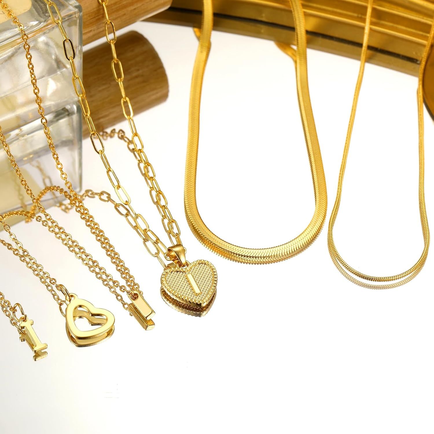image:imageFAXHION Gold Initial Necklaces for Women 3 Pcs 14K Gold Plated Letter Heart Pendant Necklaces Dainty Gold Letter Necklace Set Layering Choker Necklace for GiftGold