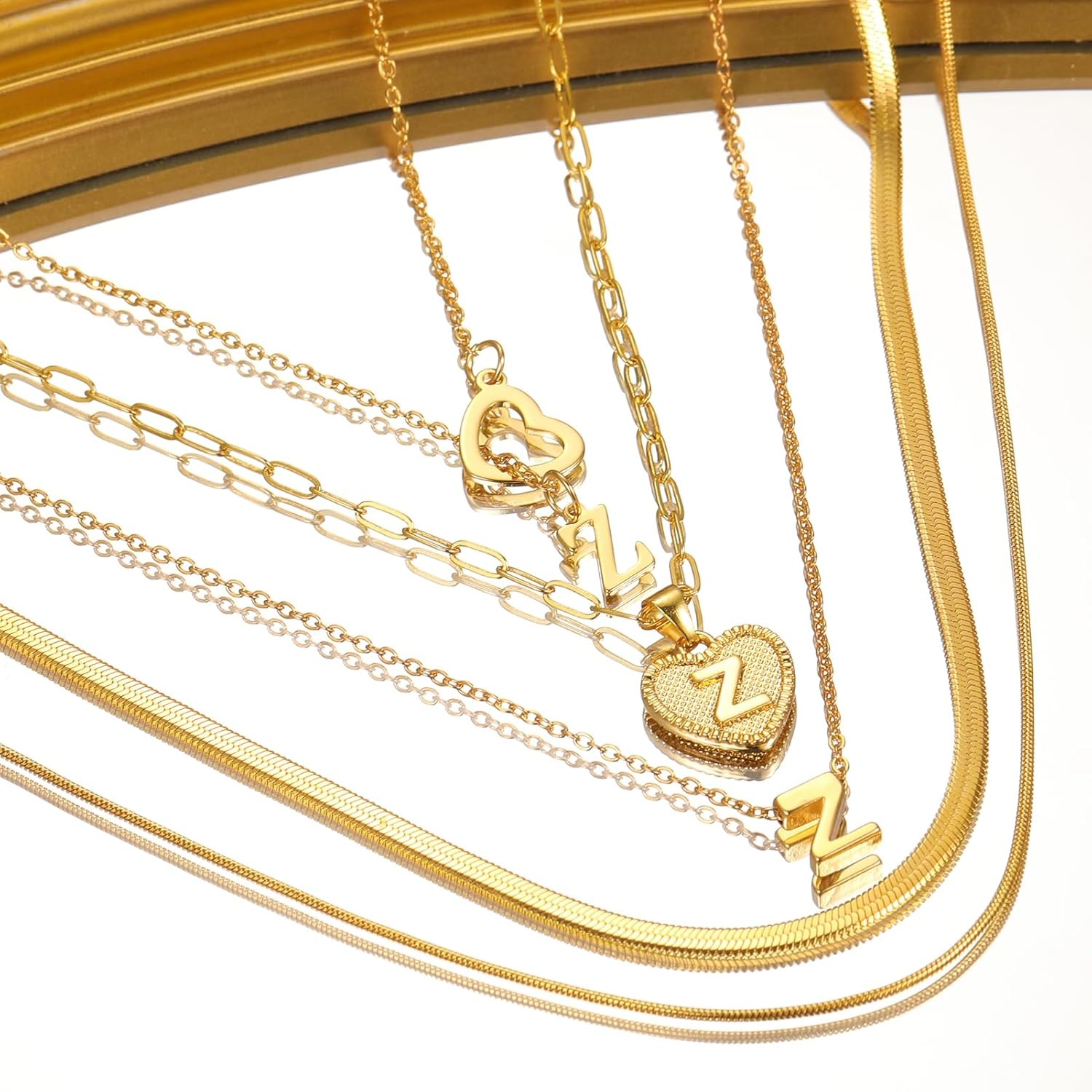 image:imageFAXHION Gold Initial Necklaces for Women 3 Pcs 14K Gold Plated Letter Heart Pendant Necklaces Dainty Gold Letter Necklace Set Layering Choker Necklace for GiftGold