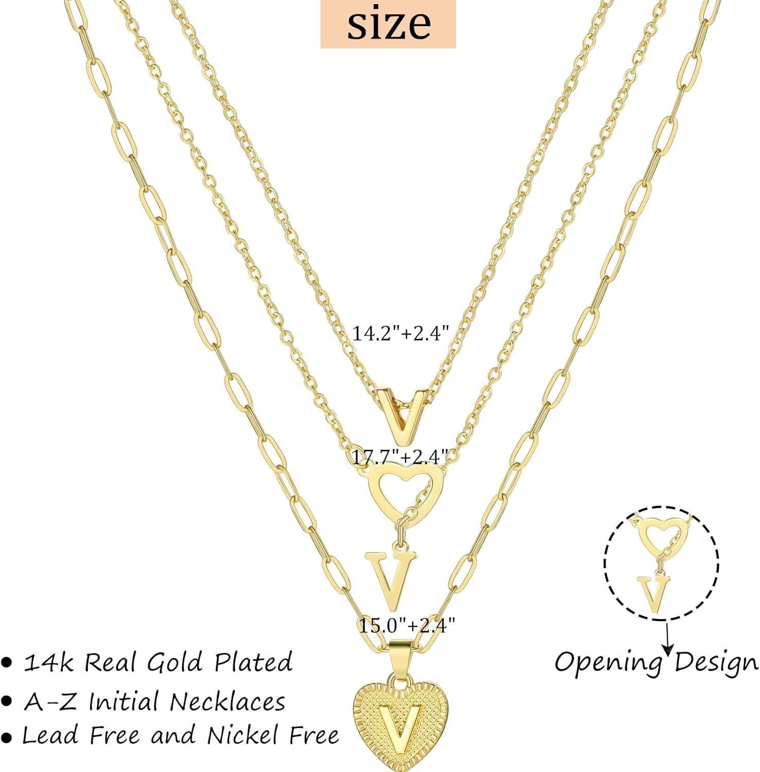 image:imageFAXHION Gold Initial Necklaces for Women 3 Pcs 14K Gold Plated Letter Heart Pendant Necklaces Dainty Gold Letter Necklace Set Layering Choker Necklace for GiftGold