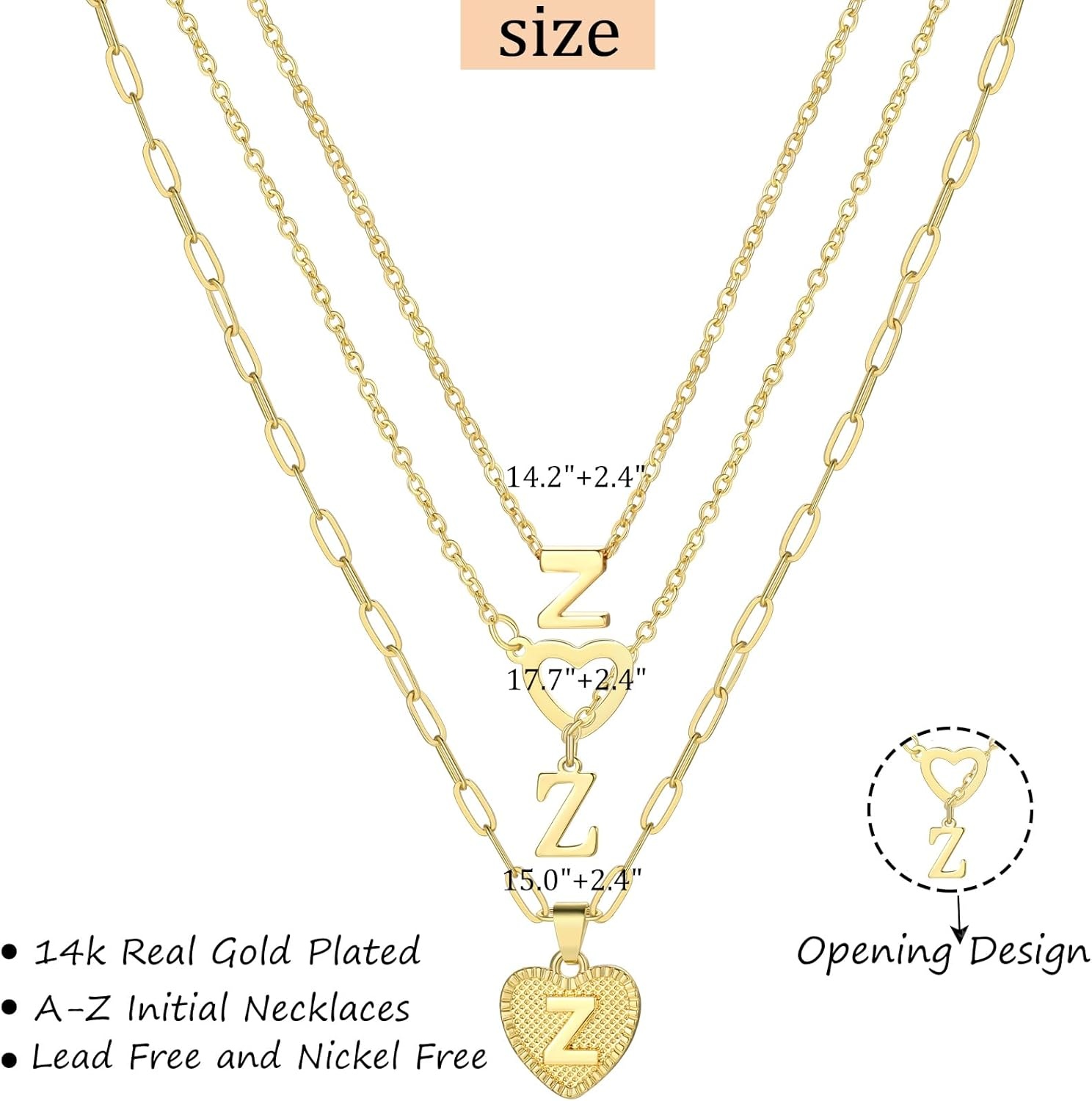 image:imageFAXHION Gold Initial Necklaces for Women 3 Pcs 14K Gold Plated Letter Heart Pendant Necklaces Dainty Gold Letter Necklace Set Layering Choker Necklace for GiftGold
