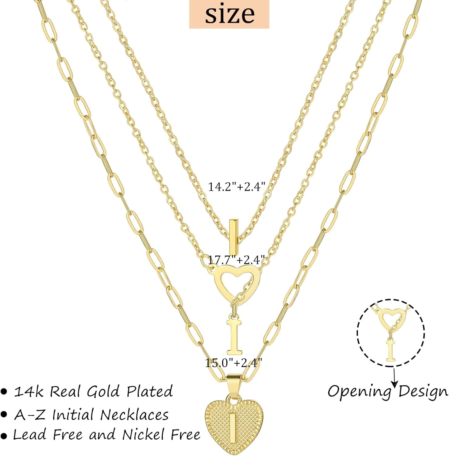 image:imageFAXHION Gold Initial Necklaces for Women 3 Pcs 14K Gold Plated Letter Heart Pendant Necklaces Dainty Gold Letter Necklace Set Layering Choker Necklace for GiftGold
