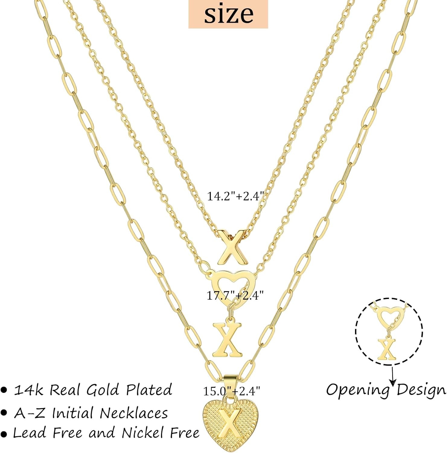 image:imageFAXHION Gold Initial Necklaces for Women 3 Pcs 14K Gold Plated Letter Heart Pendant Necklaces Dainty Gold Letter Necklace Set Layering Choker Necklace for GiftGold