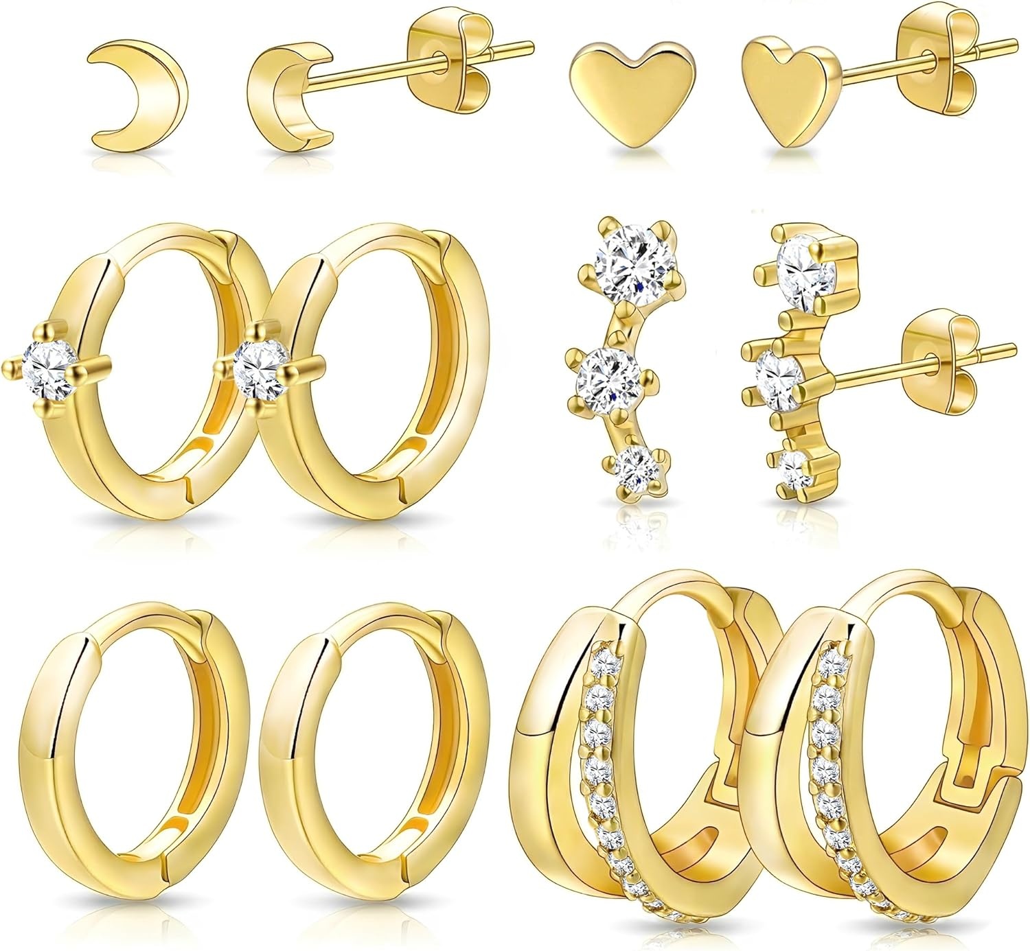 image:imageSmall Gold Hoop Earrings for Women Dainty Gold Earrings 14K Gold Plated Hypoallergenic Stud earrings Set Cartilage Earrings for Multiple Piercing for Women 01GoldMoon