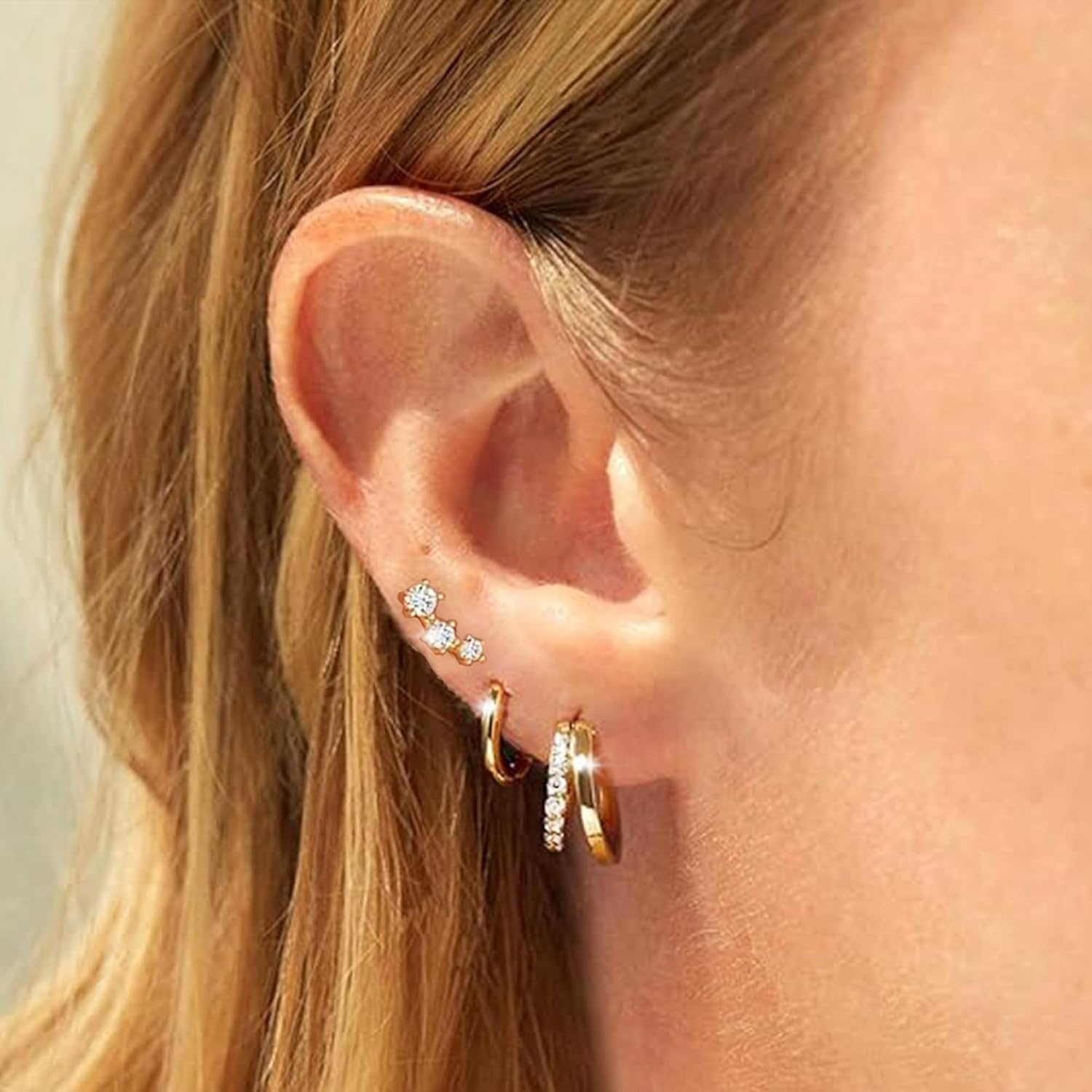image:imageSmall Gold Hoop Earrings for Women Dainty Gold Earrings 14K Gold Plated Hypoallergenic Stud earrings Set Cartilage Earrings for Multiple Piercing for Women 01GoldMoon