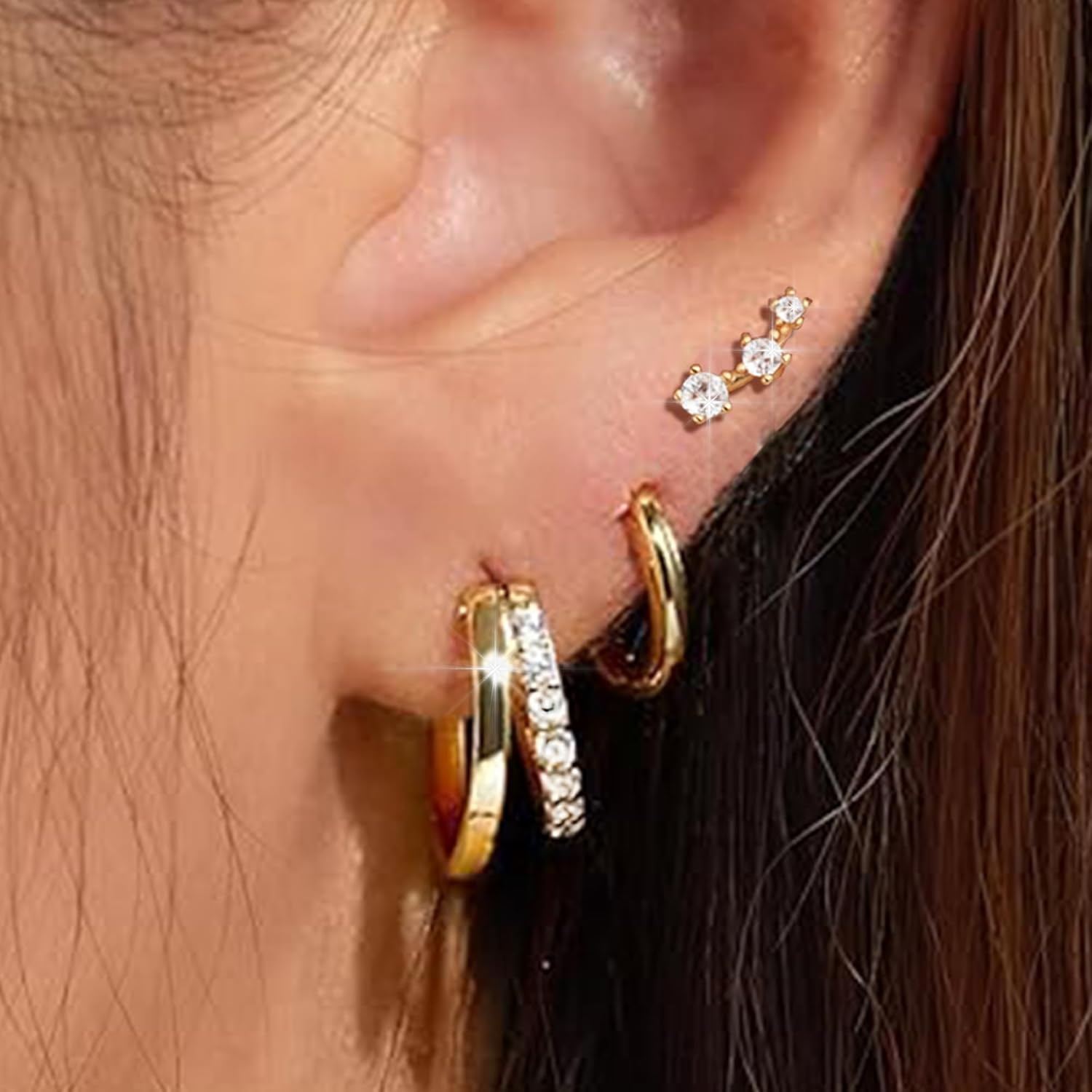 image:imageSmall Gold Hoop Earrings for Women Dainty Gold Earrings 14K Gold Plated Hypoallergenic Stud earrings Set Cartilage Earrings for Multiple Piercing for Women 01GoldMoon