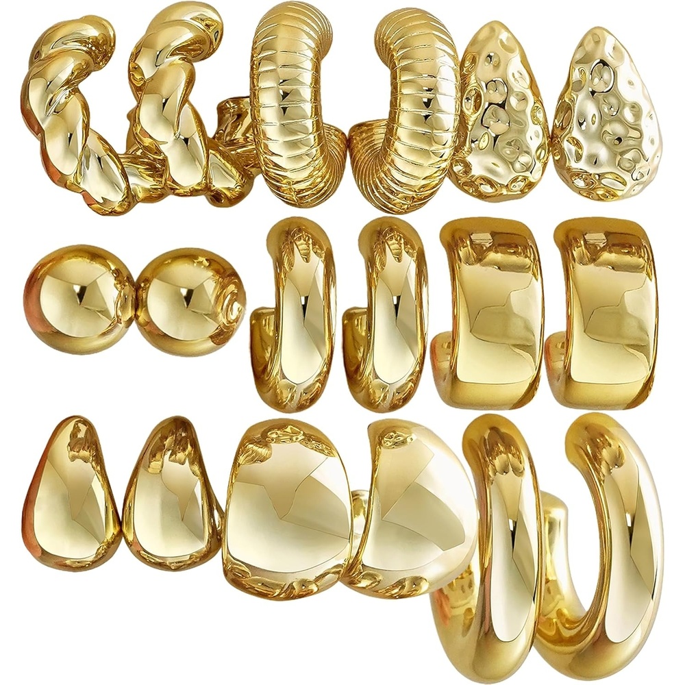 image:image36 Pairs Gold Hoop Earrings Set for Women Fashion Chunky Gold Hoop Earrings Multipack Hypoallergenic Pearl Chain Twisted Statement Earring Pack for Birthday Party JewelryEgold9 pcs