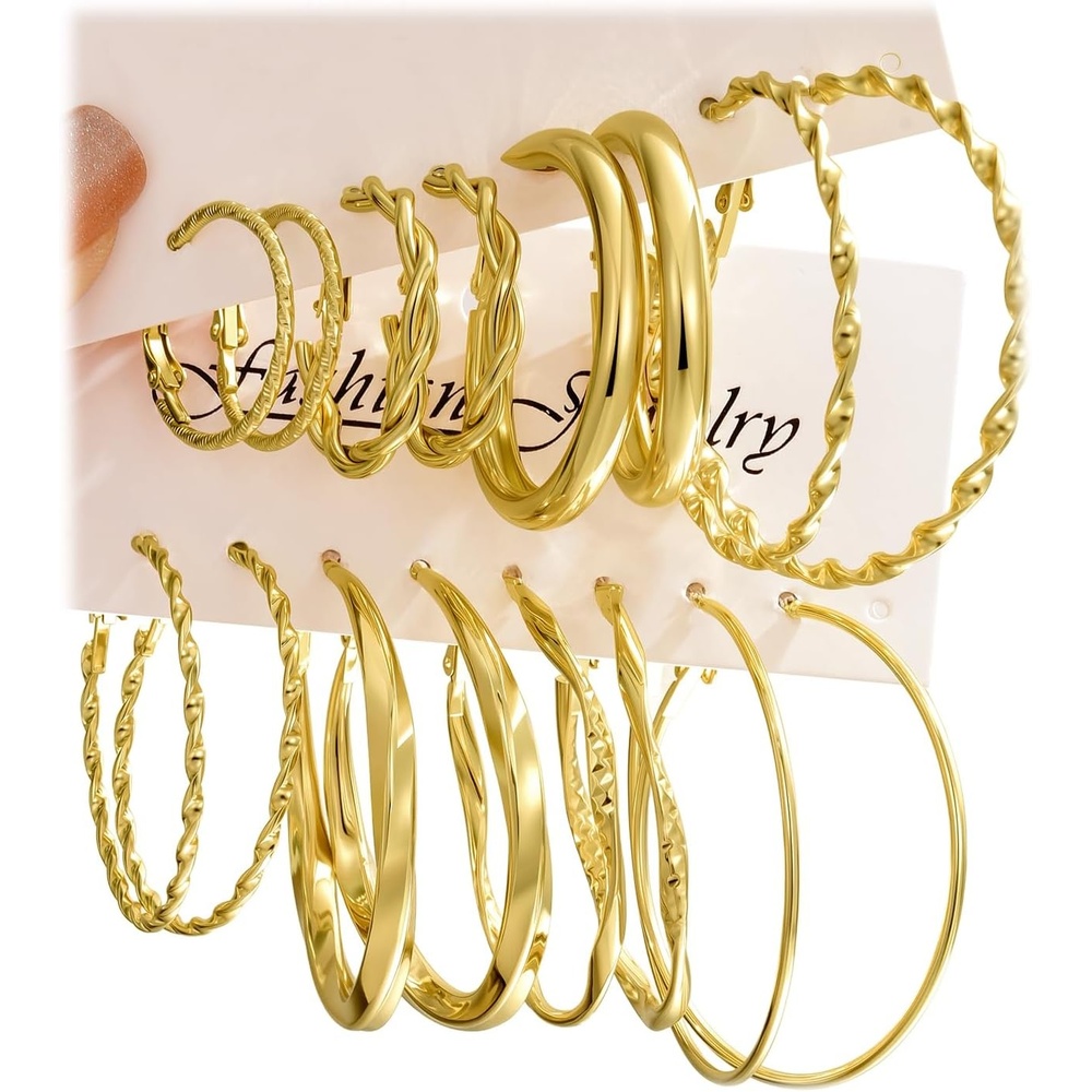 image:image42 Pairs Gold Hoop Earrings Set for Women Hypoallergenic Multipack Small to Chunky Hoops Pearl amp Twisted Trendy Earrings for Everyday Wear amp Mothers Day GiftsGoldbig hoops8 pairs