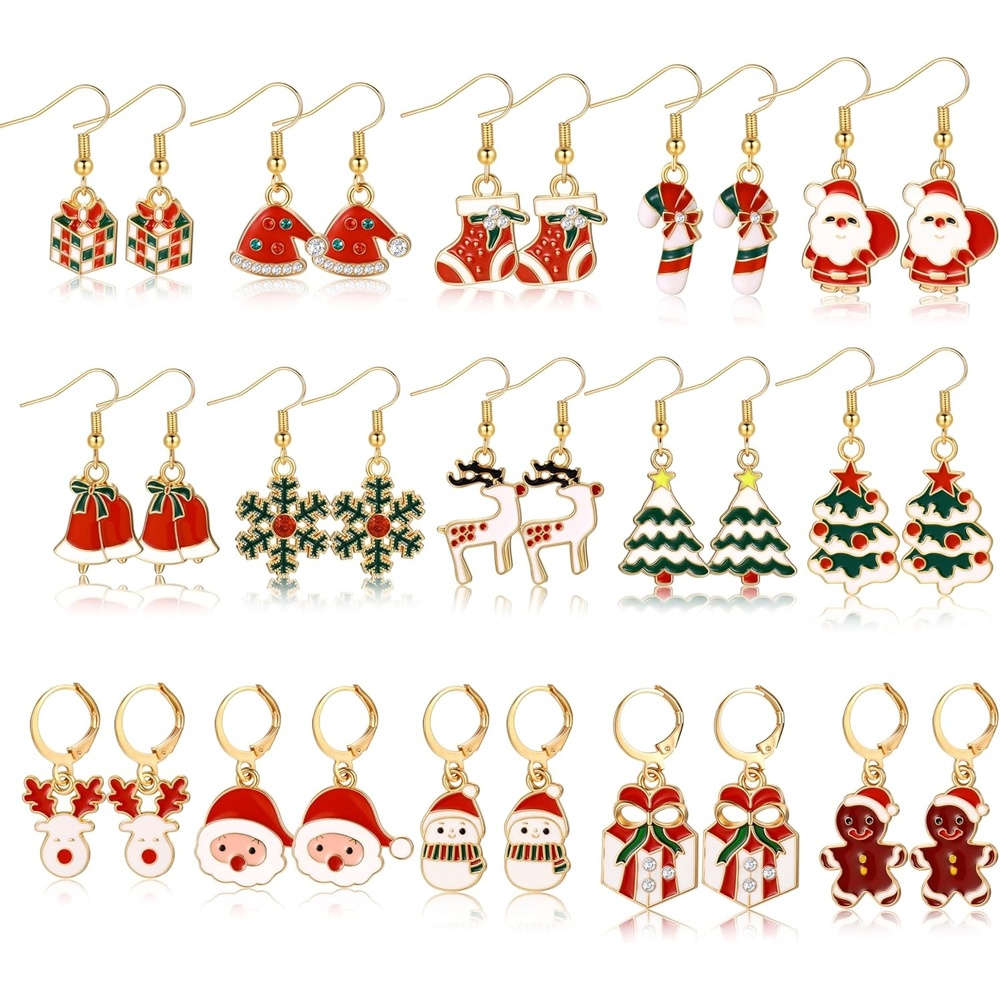 image:image42 Pairs Gold Hoop Earrings Set for Women Hypoallergenic Multipack Small to Chunky Hoops Pearl amp Twisted Trendy Earrings for Everyday Wear amp Mothers Day GiftsGoldChristmas A15 pairs