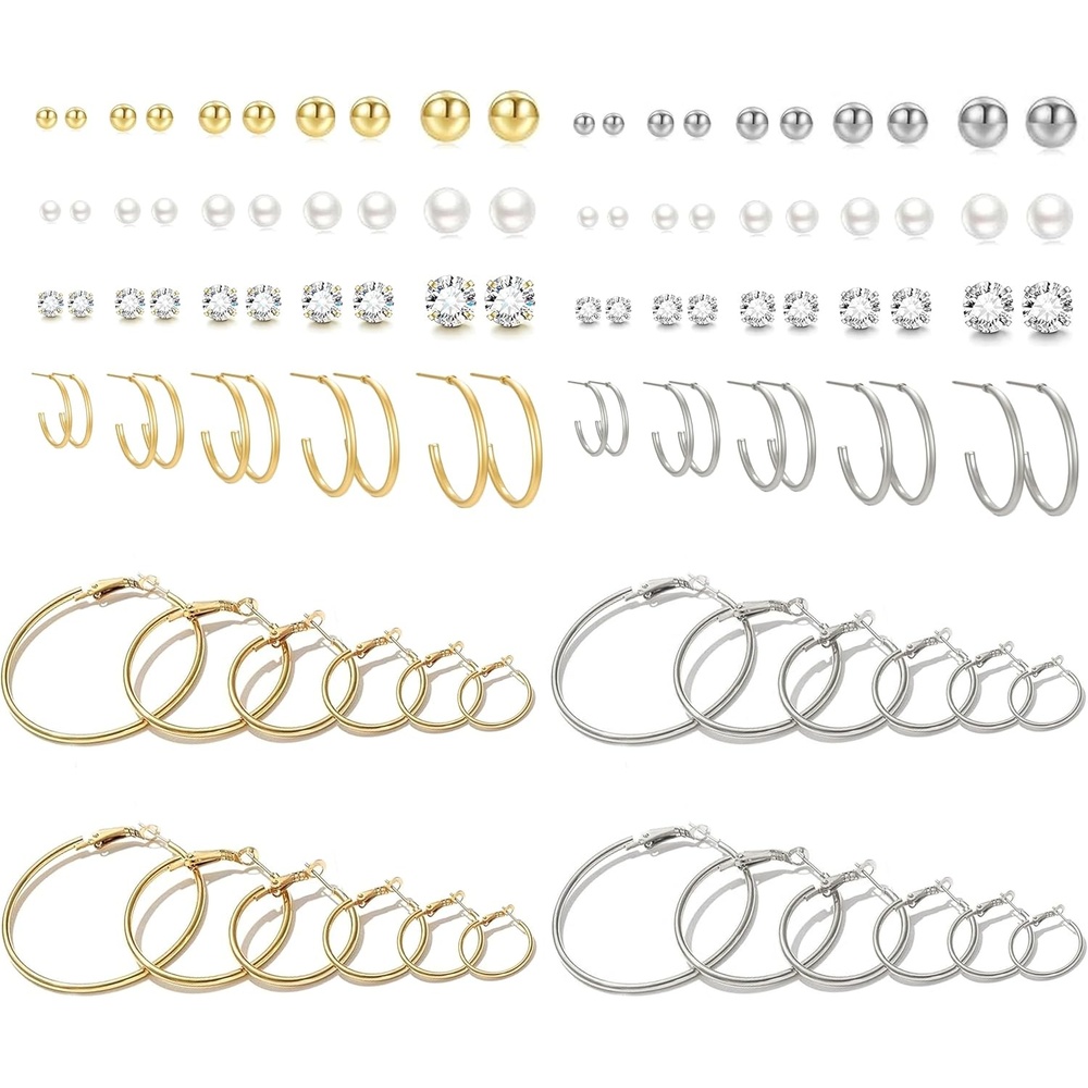image:image42 Pairs Gold Hoop Earrings Set for Women Hypoallergenic Multipack Small to Chunky Hoops Pearl amp Twisted Trendy Earrings for Everyday Wear amp Mothers Day GiftsGoldclassic52 pairs