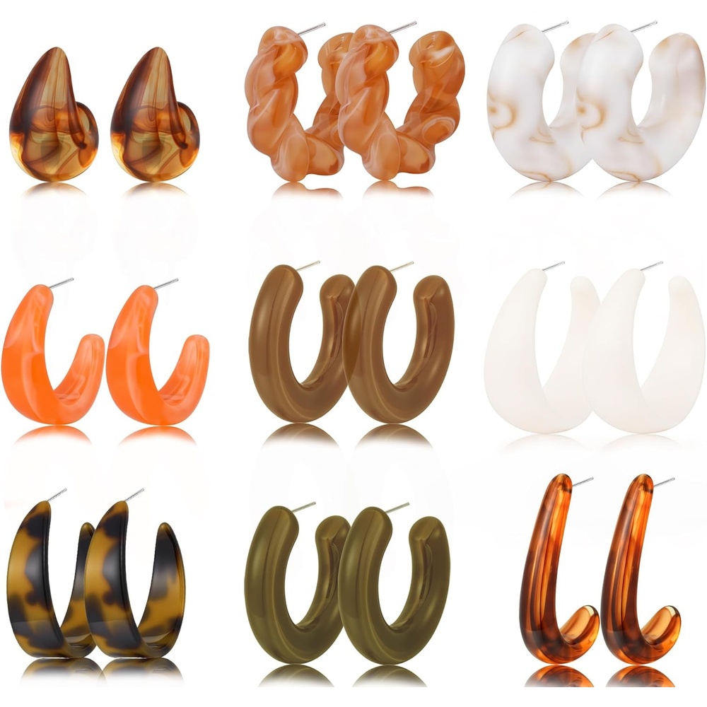 image:image9 Pairs Small GoldSilver Hoop Huggie Earrings Set for Women 14K Gold Plated Chunky Hoop Small Earring Hypoallergenic Thick Open Lightweight Chunky Hoop Earrings Jewelry for GiftsResin Earrings