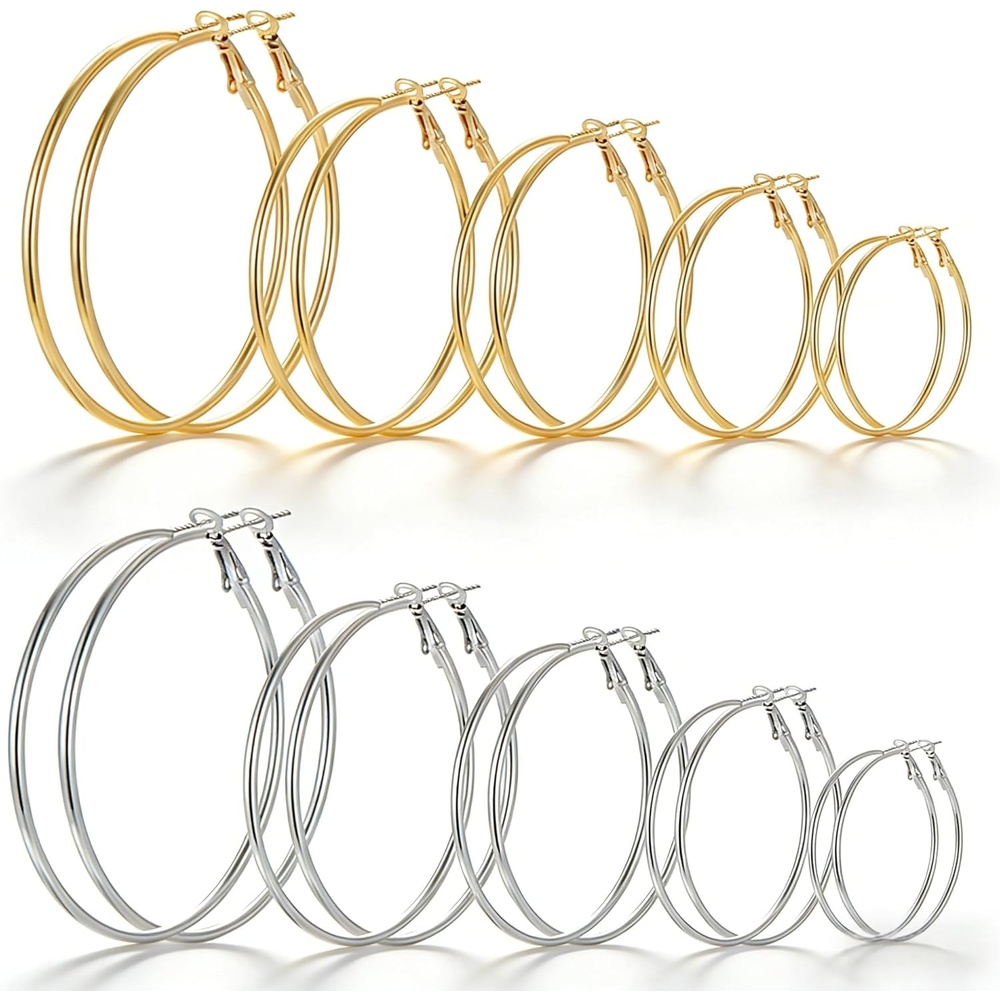 image:image9 Pairs Small GoldSilver Hoop Huggie Earrings Set for Women 14K Gold Plated Chunky Hoop Small Earring Hypoallergenic Thick Open Lightweight Chunky Hoop Earrings Jewelry for Gifts5Gold5Silver