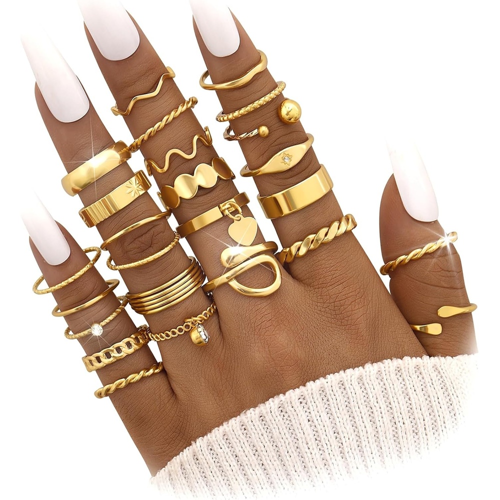 image:imageFAXHION 2460 Pcs Gold Stackable Rings for Women Knuckle Rings Chunky Gold Ring Set Dainty Stacking Cute Rings Multiple Sizes Cute Jewelry Set GiftGold24 Pcs01