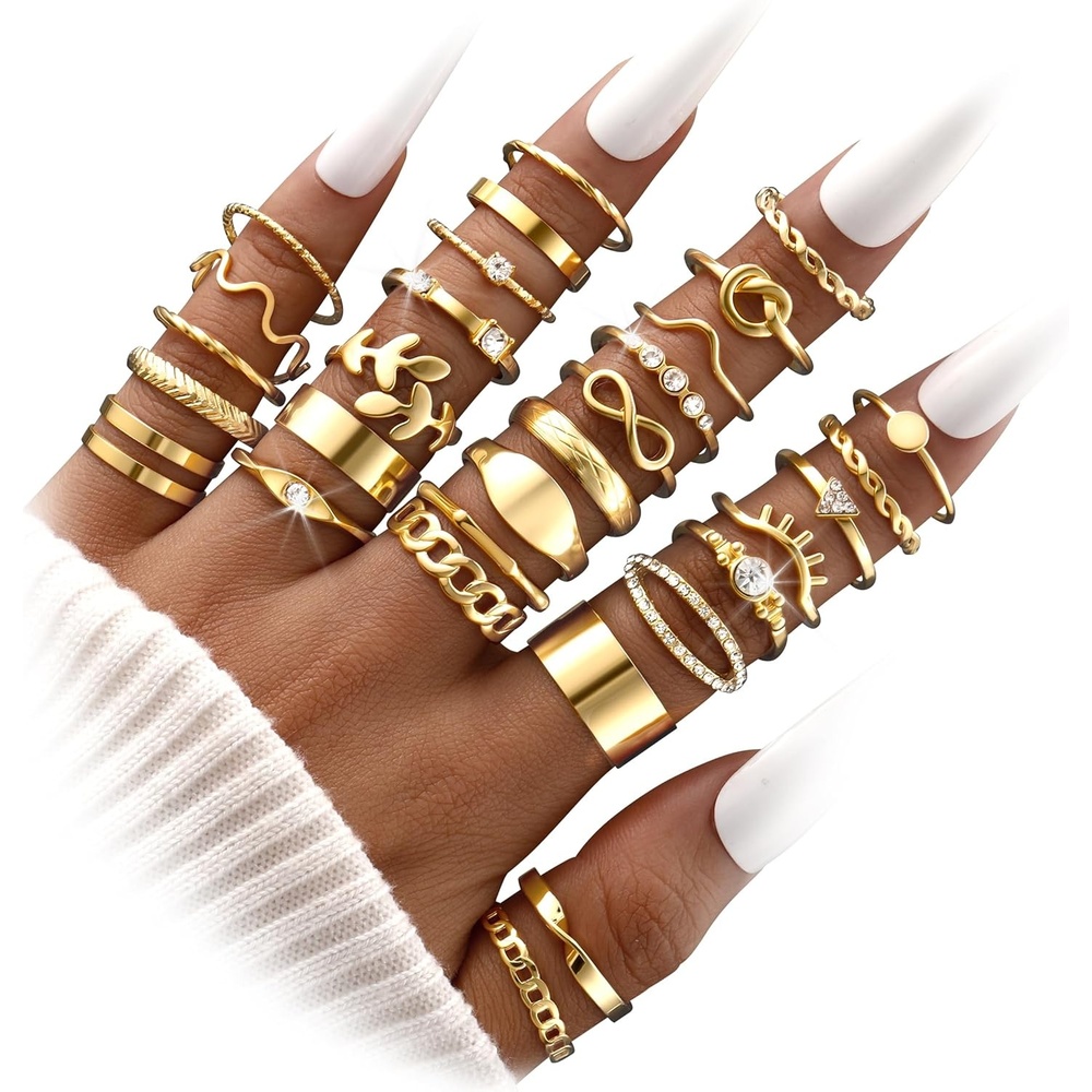 image:imageFAXHION 2460 Pcs Gold Stackable Rings for Women Knuckle Rings Chunky Gold Ring Set Dainty Stacking Cute Rings Multiple Sizes Cute Jewelry Set GiftGold30 pcs