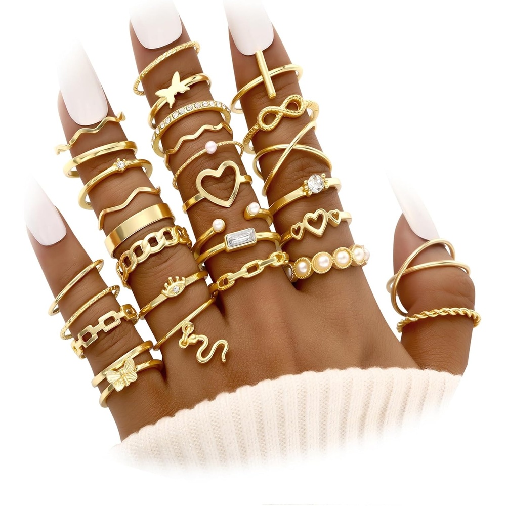image:imageFAXHION 2460 Pcs Gold Stackable Rings for Women Knuckle Rings Chunky Gold Ring Set Dainty Stacking Cute Rings Multiple Sizes Cute Jewelry Set GiftGold30 pcs1