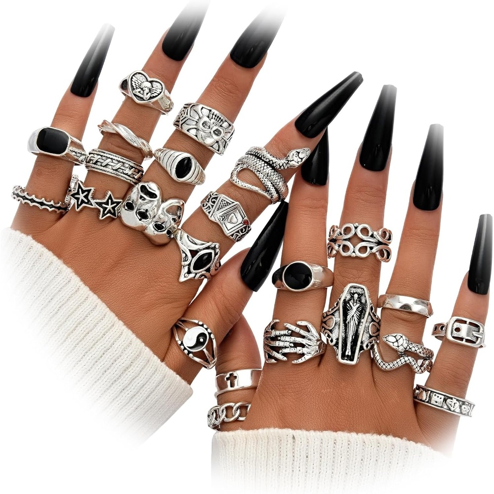 image:imageFAXHION 2460 Pcs Gold Stackable Rings for Women Knuckle Rings Chunky Gold Ring Set Dainty Stacking Cute Rings Multiple Sizes Cute Jewelry Set GiftHalloween skeleton