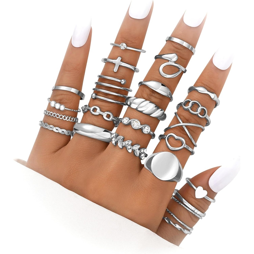 image:imageFAXHION 2460 Pcs Gold Stackable Rings for Women Knuckle Rings Chunky Gold Ring Set Dainty Stacking Cute Rings Multiple Sizes Cute Jewelry Set GiftSilver24 Pcs
