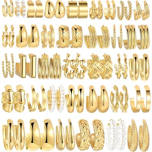 image:image36 Pairs Gold Hoop Earrings Set for Women Fashion Chunky Gold Hoop Earrings Multipack Hypoallergenic Pearl Chain Twisted Statement Earring Pack for Birthday Party JewelryAgold36 pcs
