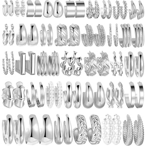 image:image36 Pairs Gold Hoop Earrings Set for Women Fashion Chunky Gold Hoop Earrings Multipack Hypoallergenic Pearl Chain Twisted Statement Earring Pack for Birthday Party JewelryBsilver36 pcs
