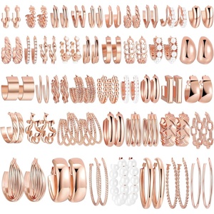 image:image42 Pairs Gold Hoop Earrings Set for Women Hypoallergenic Multipack Small to Chunky Hoops Pearl amp Twisted Trendy Earrings for Everyday Wear amp Mothers Day GiftsRose Gold42 pairs