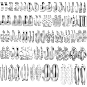 image:image42 Pairs Gold Hoop Earrings Set for Women Hypoallergenic Multipack Small to Chunky Hoops Pearl amp Twisted Trendy Earrings for Everyday Wear amp Mothers Day Giftssliver chunky42 pairs
