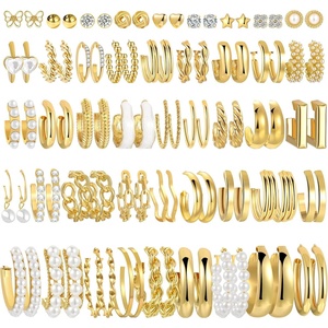 image:image42 Pairs Gold Hoop Earrings Set for Women Hypoallergenic Multipack Small to Chunky Hoops Pearl amp Twisted Trendy Earrings for Everyday Wear amp Mothers Day GiftsGold45 pairs