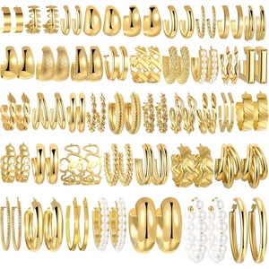 image:image42 Pairs Gold Hoop Earrings Set for Women Hypoallergenic Multipack Small to Chunky Hoops Pearl amp Twisted Trendy Earrings for Everyday Wear amp Mothers Day GiftsGold42 pairschunky