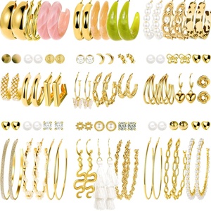 image:image45 Pairs Gold Hoop Earrings for Women Chunky Twisted Small Big Hoops Earring Packs Set Earrings for women multipack Fashion Trendy Earrings Jewelry for Birthday Party Christmas Gift
