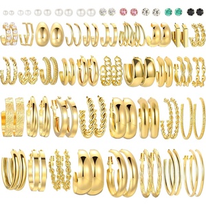 image:image46 Pairs Gold Hoop Earrings Set for Women Fashion Hypoallergenic Chunky Twisted Pearl Stud Earrings Multipack Small Big Hoops Earring Packs Trendy for Christmas Birthday Party Jewelry Gift01Gold
