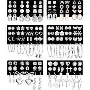 image:image75 Pairs Gold Stud Earrings Set for Women Trendy Hypoallergenic Pearl Cubic Zirconia Multiple Piercings Earrings Packs Stud Hoops Earrings for Gift Jewelrysilver stud
