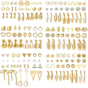 image:image82 Pairs Gold Earrings for Women Trendy Pearl Bow Small Hoop Stud Earrings Pack Earring Set Multiple Piercing for Birthday Party Gift1gold