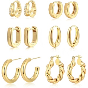 image:image9 Pairs Small GoldSilver Hoop Huggie Earrings Set for Women 14K Gold Plated Chunky Hoop Small Earring Hypoallergenic Thick Open Lightweight Chunky Hoop Earrings Jewelry for GiftsGold6 Pairs