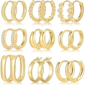image:image9 Pairs Small GoldSilver Hoop Huggie Earrings Set for Women 14K Gold Plated Chunky Hoop Small Earring Hypoallergenic Thick Open Lightweight Chunky Hoop Earrings Jewelry for Giftsgold2