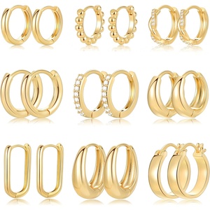 image:image9 Pairs Small GoldSilver Hoop Huggie Earrings Set for Women 14K Gold Plated Chunky Hoop Small Earring Hypoallergenic Thick Open Lightweight Chunky Hoop Earrings Jewelry for Giftsgoldstandard