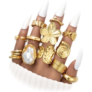 image:imageFAXHION 12 PCS Chunky Gold Rings for Women Non Tarnish Statement Flower Ring 14K Gold Plated Stackable Open Stacking Rings Big Knuckle Trendy Ring Set Jewelry GiftGOLD