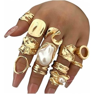 image:imageFAXHION 12 PCS Chunky Gold Rings for Women Non Tarnish Statement Flower Ring 14K Gold Plated Stackable Open Stacking Rings Big Knuckle Trendy Ring Set Jewelry GiftGOLD4