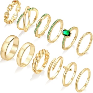 image:imageFAXHION 12 PCS Dainty 14K Gold Rings for Women Eternity Open Chunky Twist Simulated Diamond Criss Cross Designs Non Tarnish Gold Plated Stacking Thumb Ring Perfect for Wedding Bands Size 511green